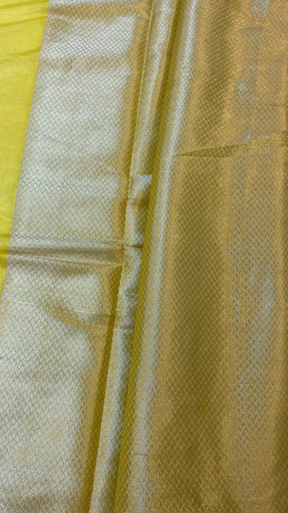 Handwoven Yellow Rangkaat Banarasi Silk Sari by Shades Of Benares - banarasi - banarasi saree shop