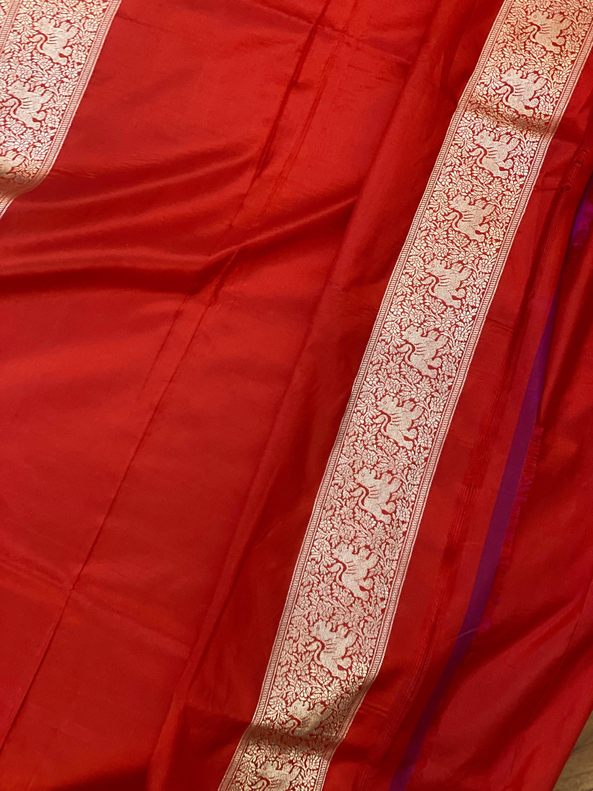 Hot Pink Handloom Pure Banarasi Shikargah Silk Sari by Shades Of Benares - banarasi - banarasi saree shop