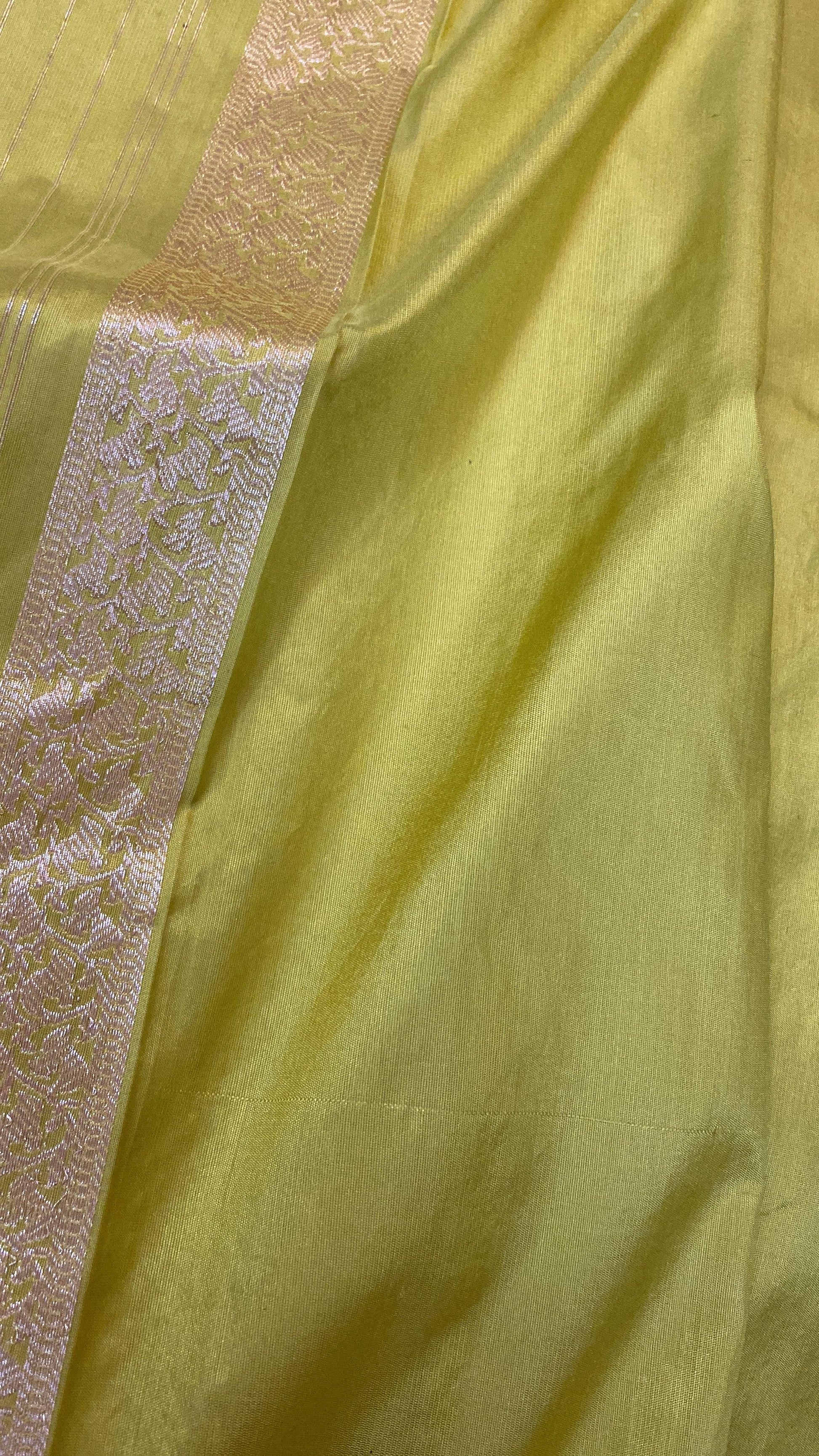 Kadhwa Lemon Yellow Pure Banarasi Silk Sari by Shades Of Benares - banarasi - banarasi saree shop