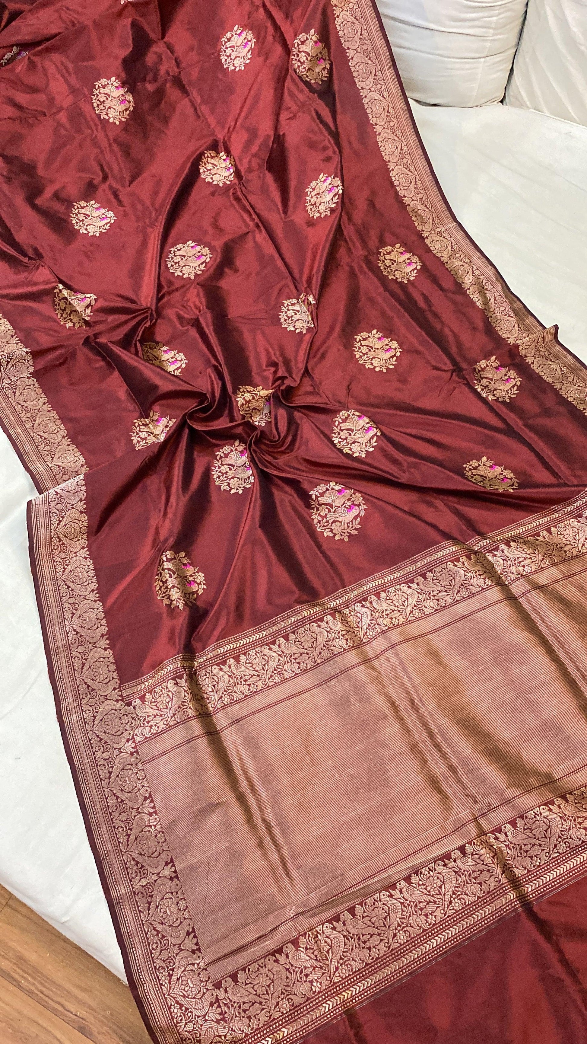 Kadhwa Maroon Pure Banarasi Silk Sari by Shades Of Benares - banarasi - banarasi saree shop