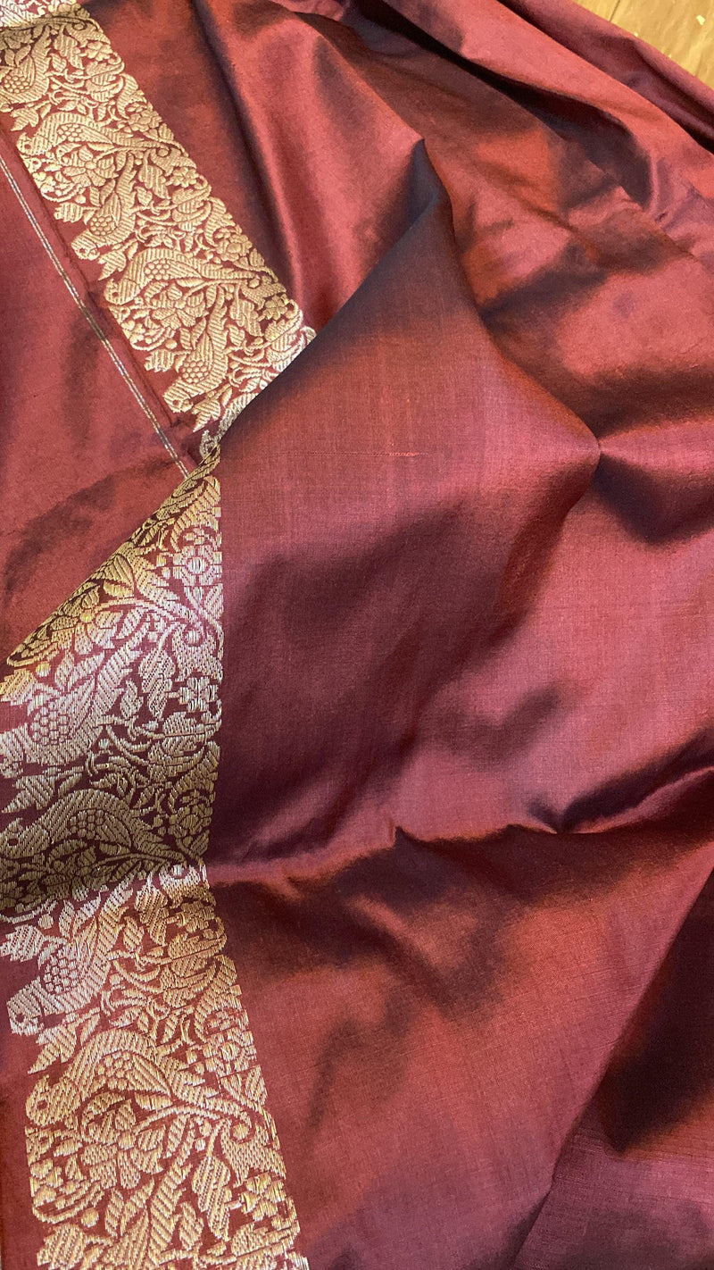 Kadhwa Maroon Pure Banarasi Silk Sari - Shades Of Benares