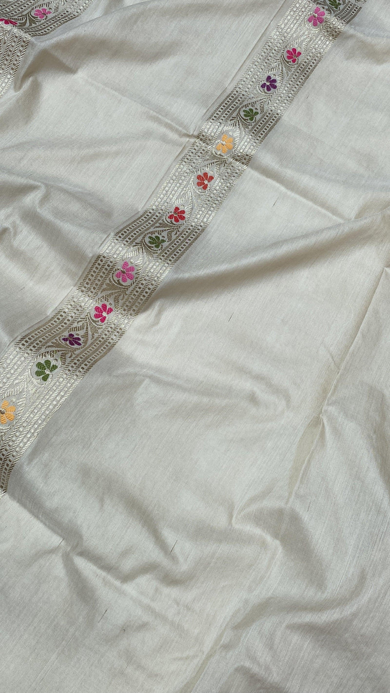 Kadhwa Minaakari Off White Pure Banarasi Silk Sari by Shades Of Benares - banarasi - banarasi saree shop
