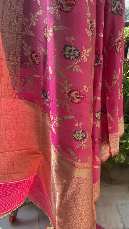 Kadhwa Pink Minaakari Dupatta by Shades Of Benares - banarasi - banarasi saree shop