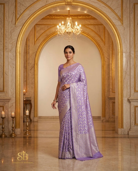 Lavender pure Katan silk Banarasi handloom saree from Banaras