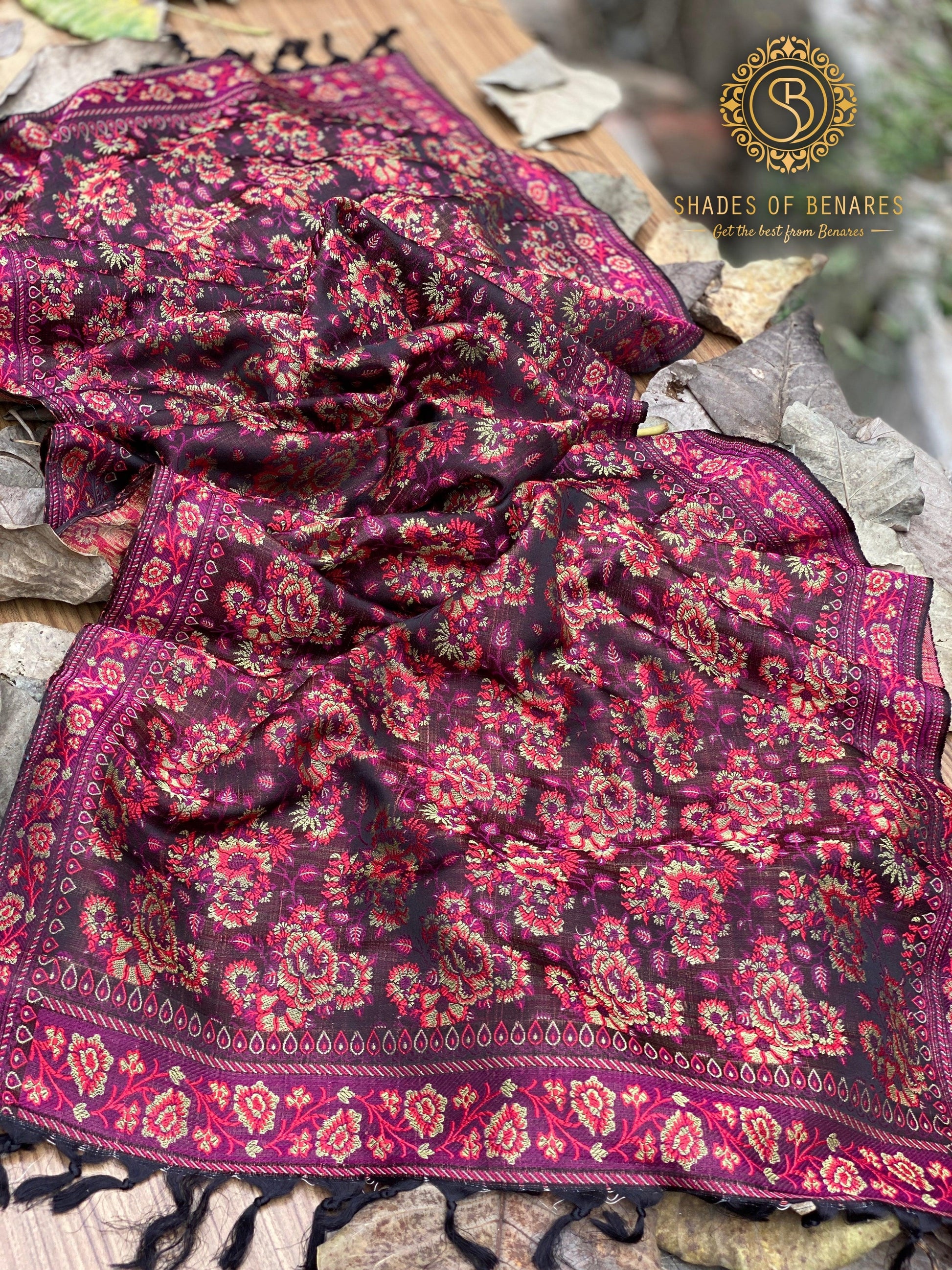 Luxurious Deep Purple Pure Silk Banarasi Scarf by Shades Of Benares - banarasi - banarasi saree shop