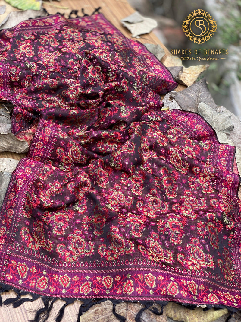 Luxurious Deep Purple Pure Silk Banarasi Scarf - Shades Of Benares