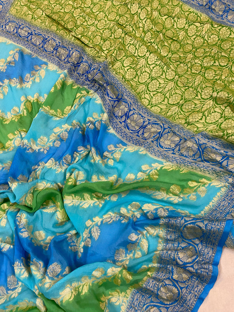 Luxurious Elegance: Blue Rangkaat Pure Khaddi Georgette Banarasi Saree - Shades Of Benares