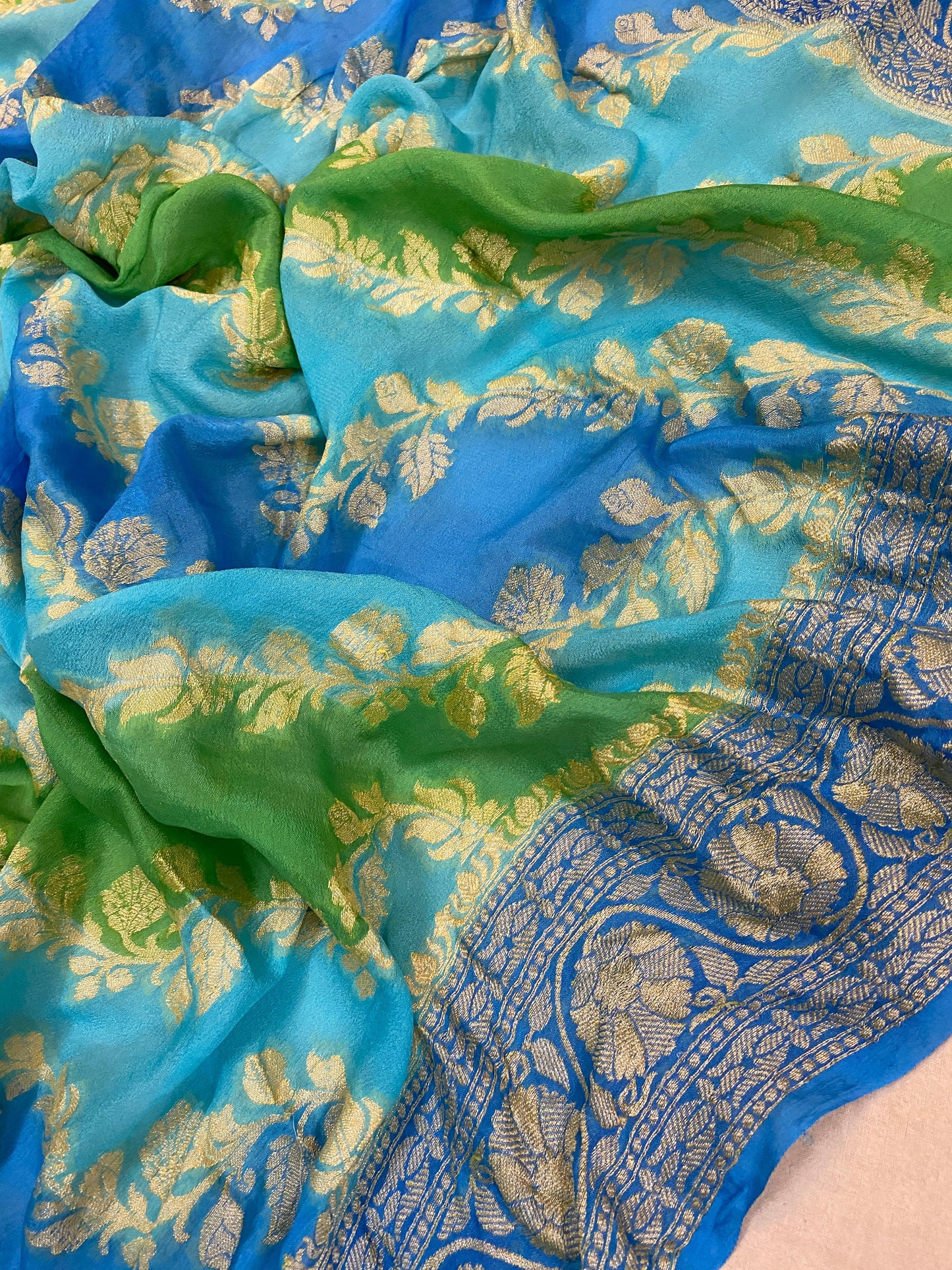 Luxurious Elegance: Blue Rangkaat Pure Khaddi Georgette Banarasi Saree by Shades Of Benares - banarasi - banarasi saree shop