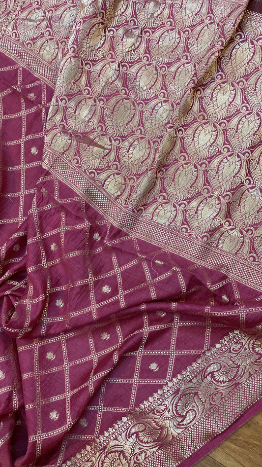 Luxurious Elegance: Pink Moonga Pure Silk Handloom Banarasi Sari by Shades Of Benares - banarasi - banarasi saree shop