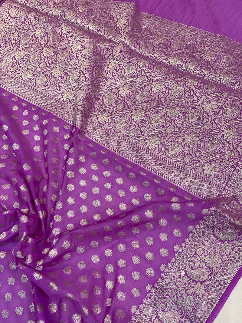 Luxurious Handloom Banarasi Cotton Silk Sari - Shades Of Benares