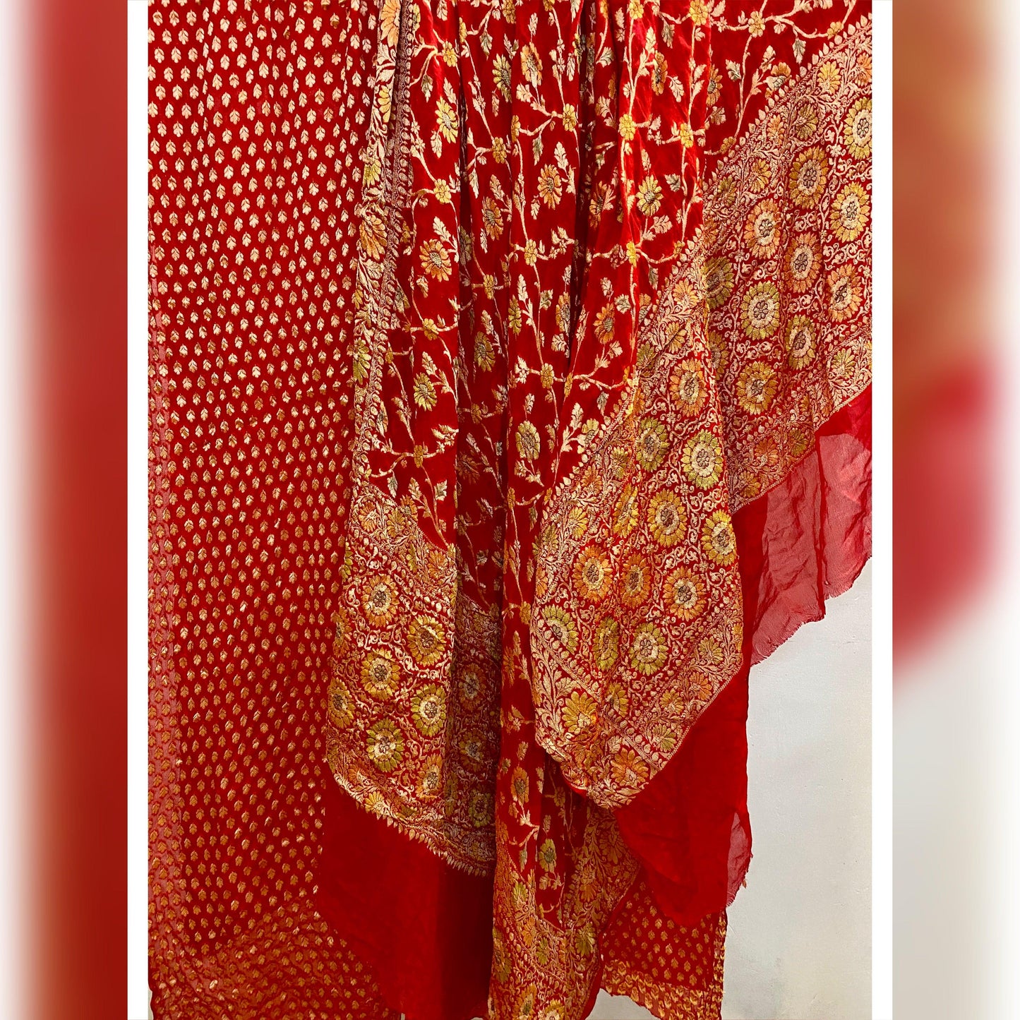 Luxurious Handwoven Dress Material in Red by Shades Of Benares - banarasi - banarasi saree shop