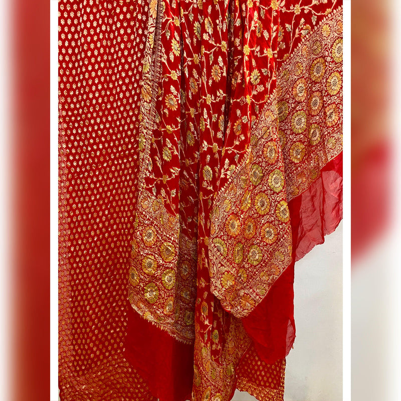 Luxurious Handwoven Dress Material in Red - Shades Of Benares