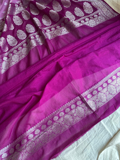 Luxurious Handwoven Pink Pure Chiffon Banarasi Sari by Shades Of Benares - banarasi - banarasi saree shop