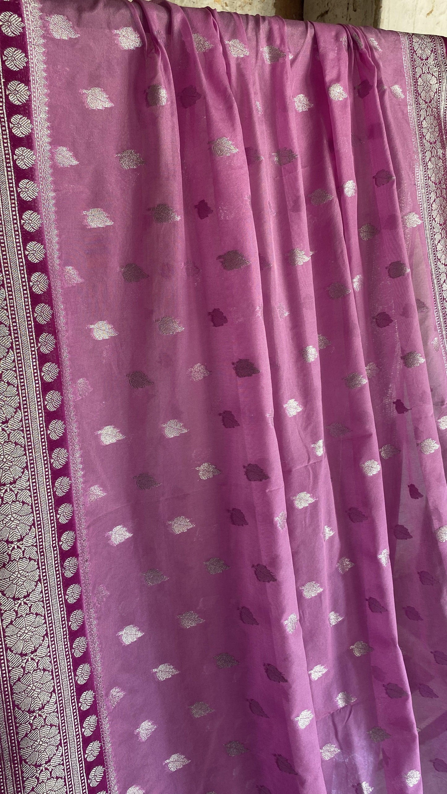 Luxurious Handwoven Pink Pure Chiffon Banarasi Sari by Shades Of Benares - banarasi - banarasi saree shop