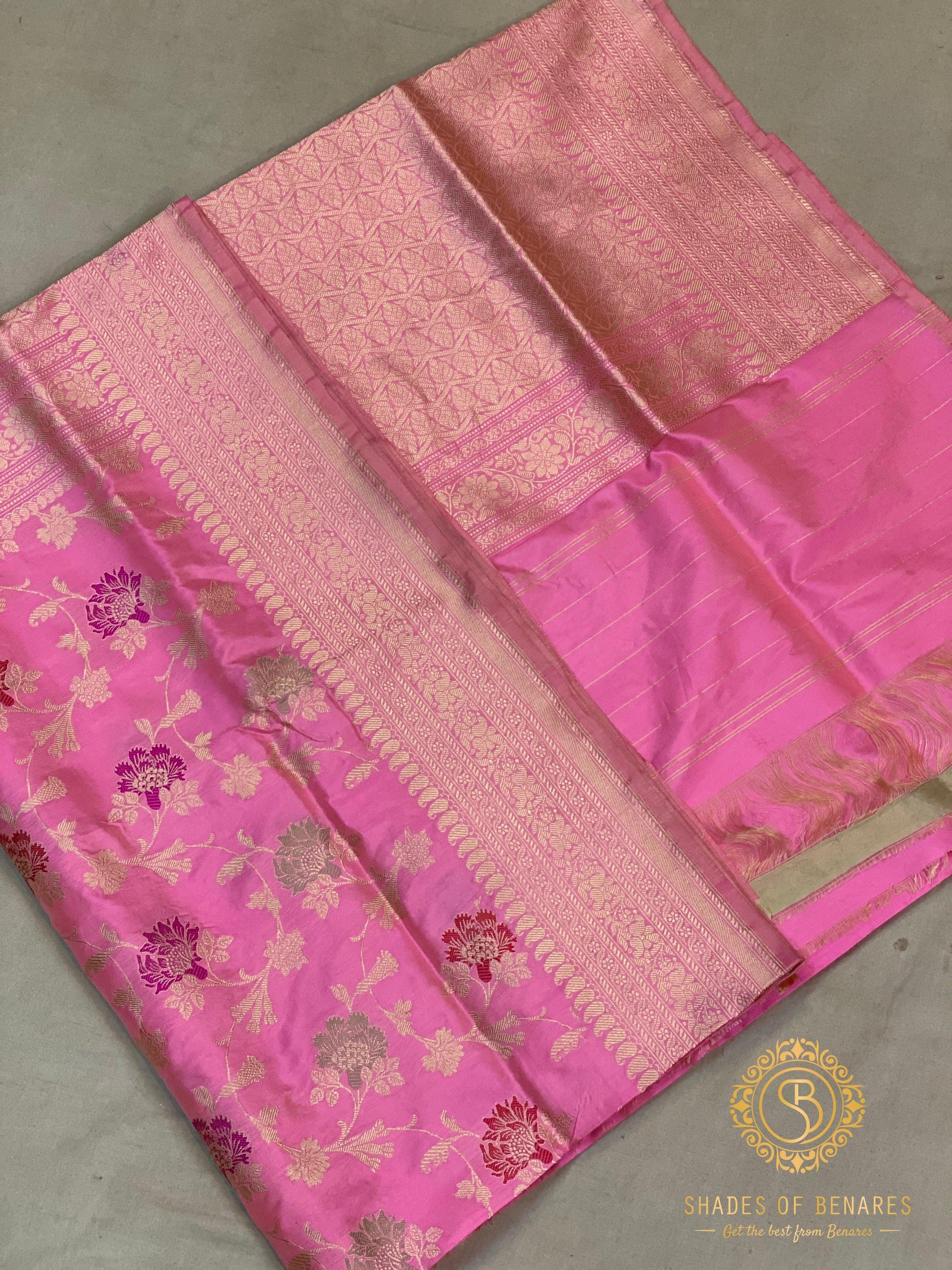 Luxurious Minakari Pink Kadhwa Handloom Banarasi Pure Silk Saree by Shades Of Benares - banarasi - banarasi saree shop