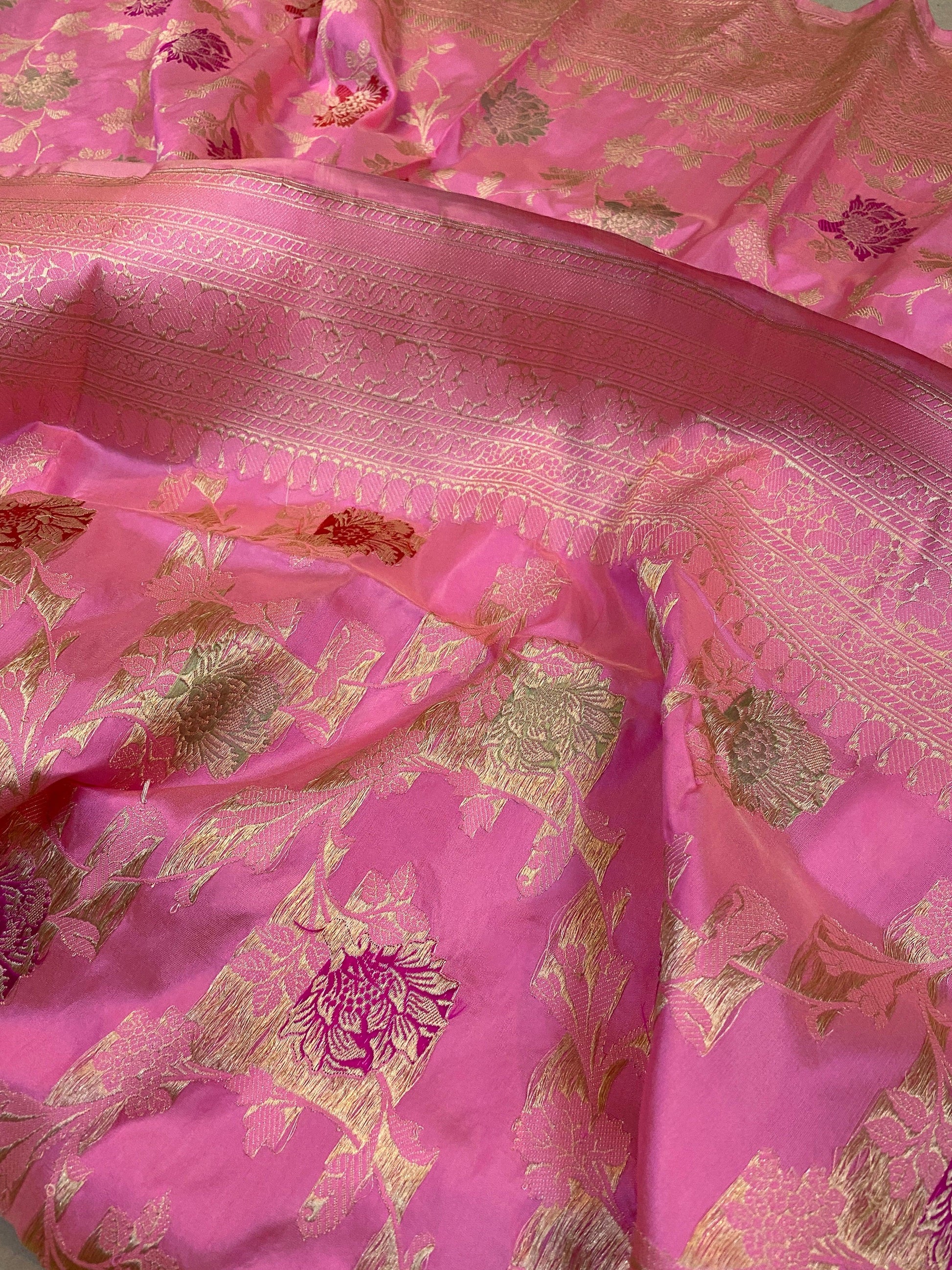 Luxurious Minakari Pink Kadhwa Handloom Banarasi Pure Silk Saree by Shades Of Benares - banarasi - banarasi saree shop