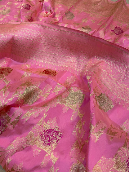 Luxurious Minakari Pink Kadhwa Handloom Banarasi Pure Silk Saree by Shades Of Benares - banarasi - banarasi saree shop