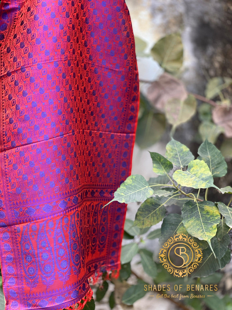 Luxurious Purple Dhoop Chaav Handloom Silk Brocade Banarasi Scarf by Shades Of Benares - banarasi - banarasi saree shop