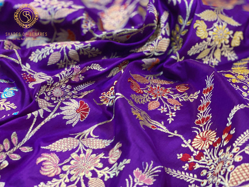 Luxury Redefined: Minakari Purple Kadhwa Handloom Banarasi Pure Silk Saree - Shades Of Benares