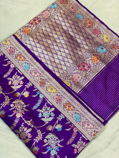 Luxury Redefined: Minakari Purple Kadhwa Handloom Banarasi Pure Silk Saree by Shades Of Benares - banarasi - banarasi saree shop