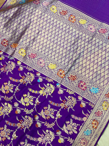 Luxury Redefined: Minakari Purple Kadhwa Handloom Banarasi Pure Silk Saree by Shades Of Benares - banarasi - banarasi saree shop