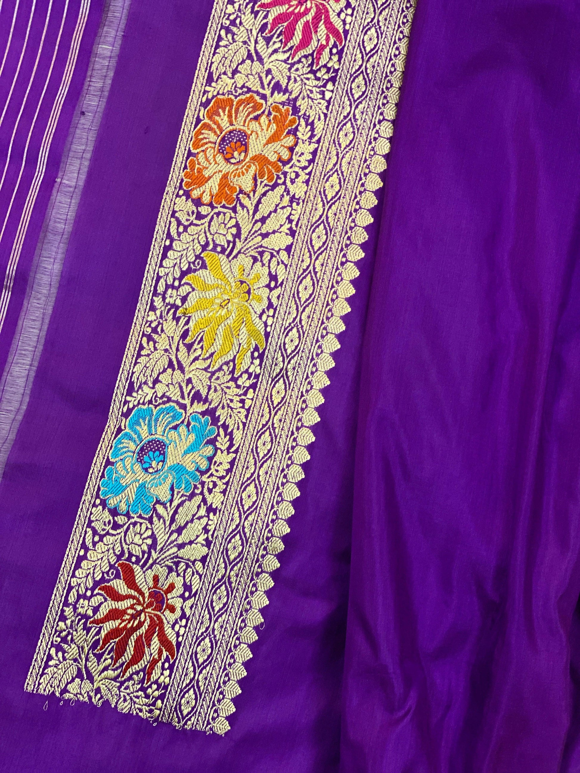 Luxury Redefined: Minakari Purple Kadhwa Handloom Banarasi Pure Silk Saree by Shades Of Benares - banarasi - banarasi saree shop