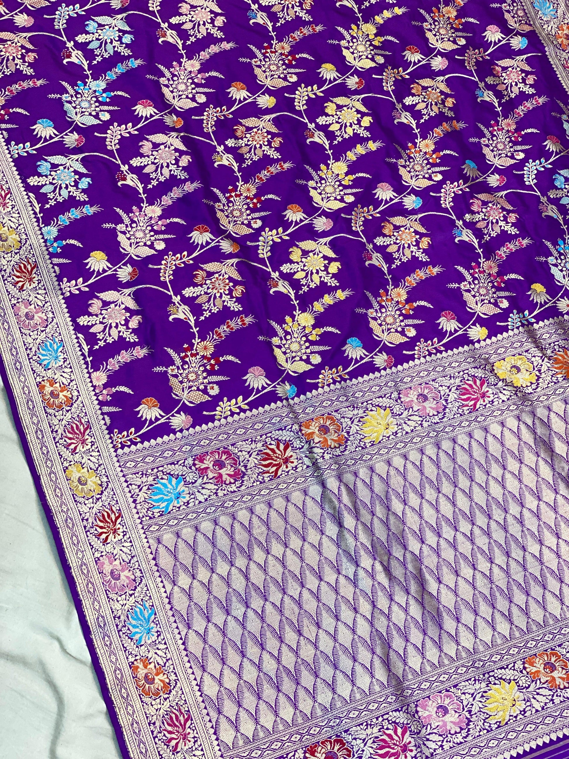 Luxury Redefined: Minakari Purple Kadhwa Handloom Banarasi Pure Silk Saree by Shades Of Benares - banarasi - banarasi saree shop