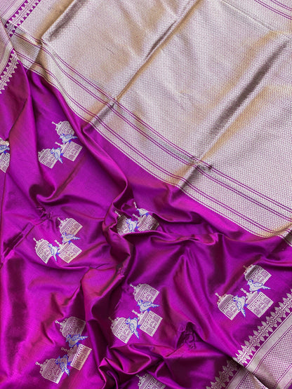 Magenta Kadhwa Sona Rupa Handloom Shikargaah Pure Silk Banarasi Sari - Exquisite Designer Sari by Shades Of Benares - banarasi - banarasi saree shop