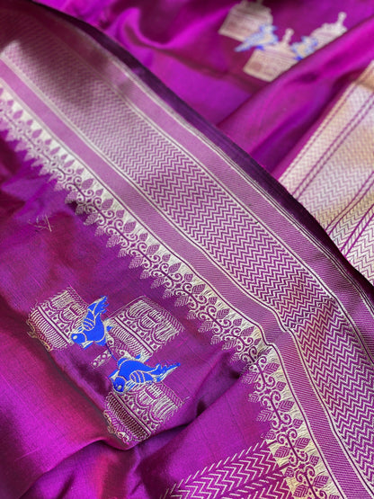 Magenta Kadhwa Sona Rupa Handloom Shikargaah Pure Silk Banarasi Sari - Exquisite Designer Sari by Shades Of Benares - banarasi - banarasi saree shop