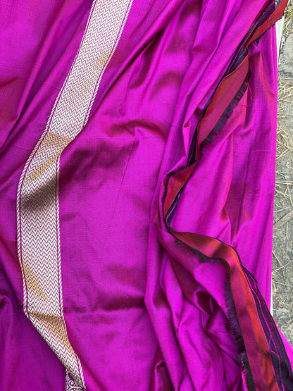 Magenta Kadhwa Sona Rupa Handloom Shikargaah Pure Silk Banarasi Sari - Exquisite Designer Sari by Shades Of Benares - banarasi - banarasi saree shop