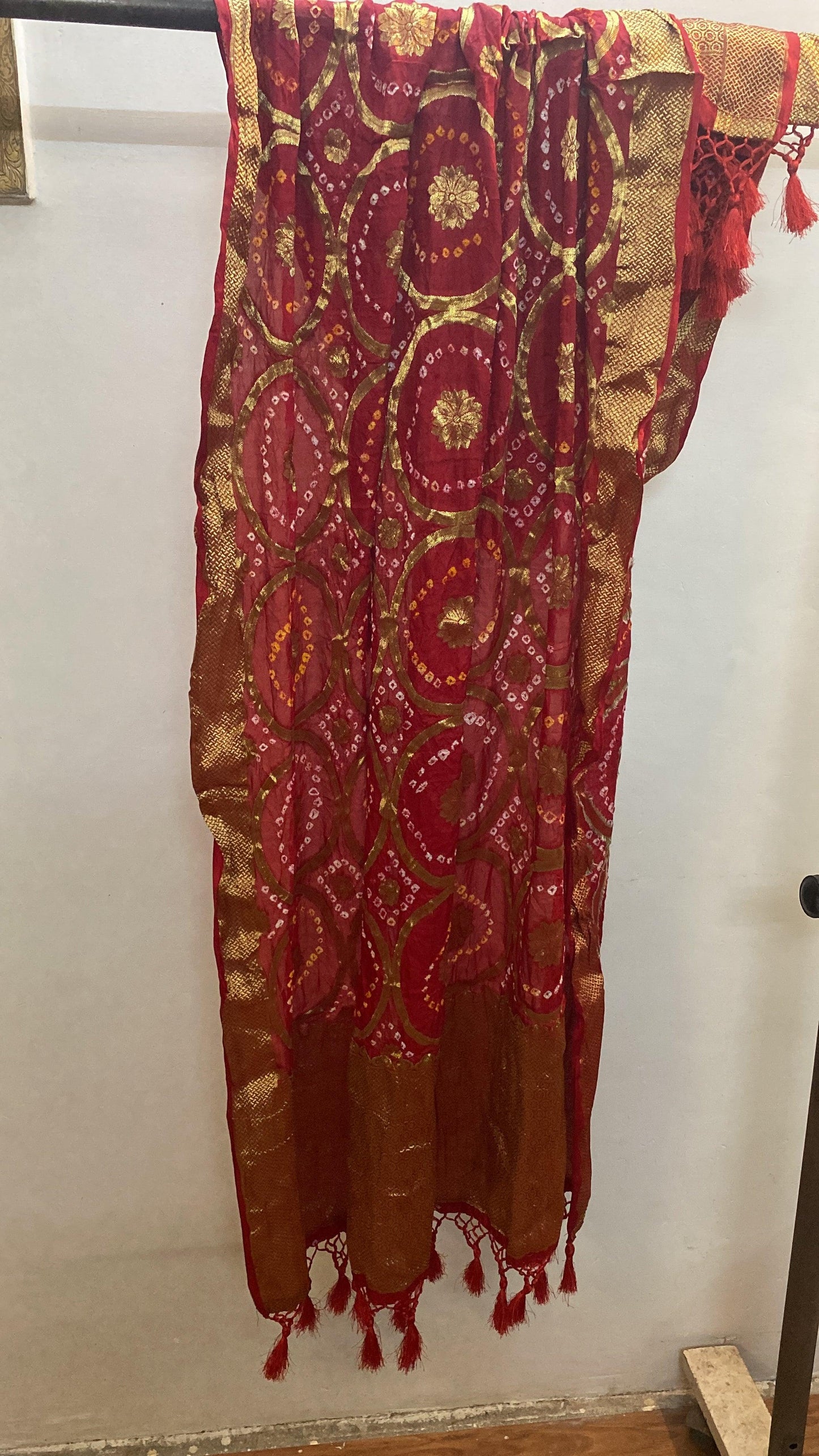 Maroon Georgette Bandhani Dupatta by Shades Of Benares - banarasi - banarasi saree shop