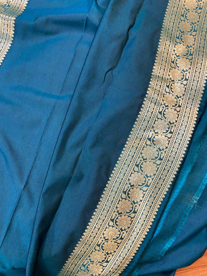 Navy Blue Handloom Katan Uppada Silk Banarasi Saree by Shades Of Benares - banarasi - banarasi saree shop