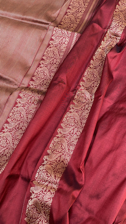 Opulent Maroon Kadhwa Banarasi Silk Saree with Minakari Shikargaah Weave by Shades Of Benares - banarasi - banarasi saree shop