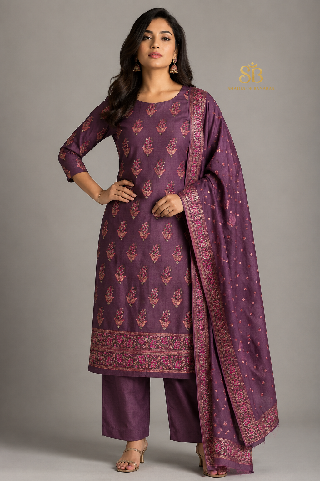 Opulent Plum Magenta Couture Handloom Banarasi Katan Silk Suit Set - Shades of Banaras