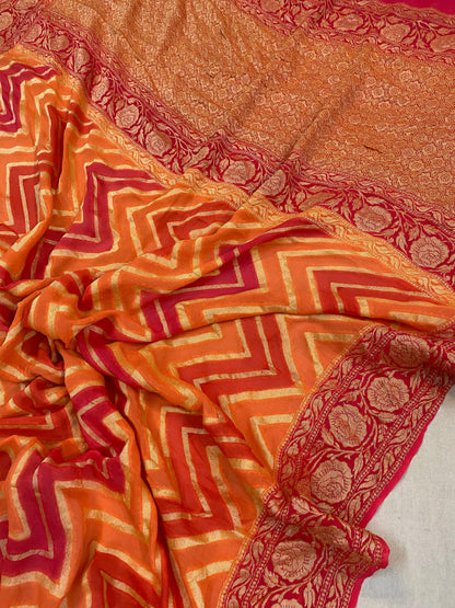 Orange Rangkaat Pure Khaddi Georgette Banarasi Sari by Shades Of Benares - banarasi - banarasi saree shop