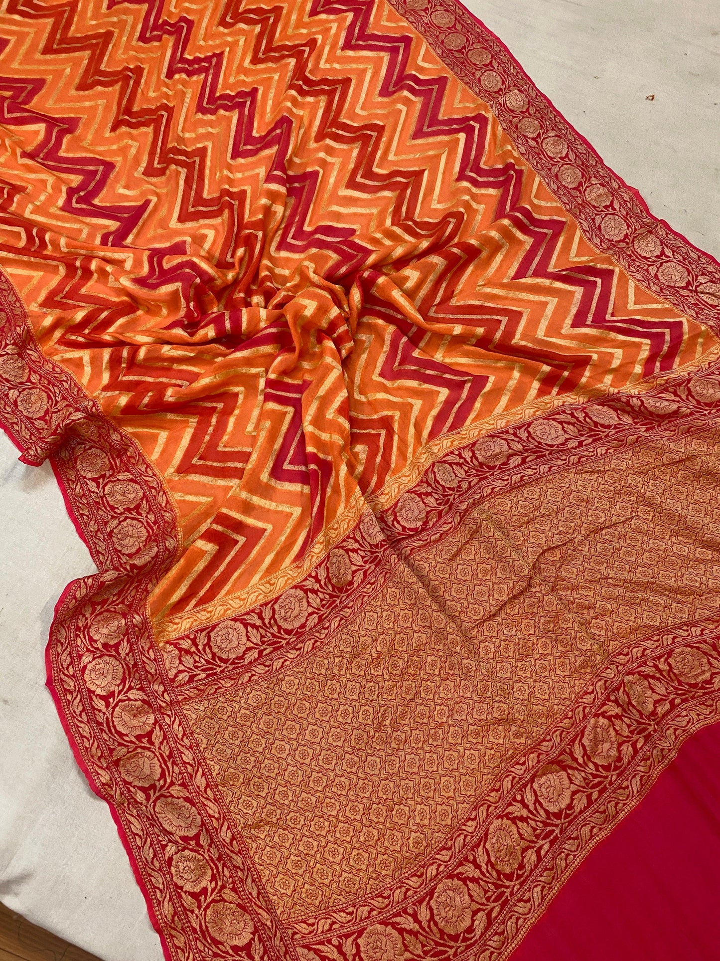 Orange Rangkaat Pure Khaddi Georgette Banarasi Sari by Shades Of Benares - banarasi - banarasi saree shop