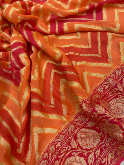 Orange Rangkaat Pure Khaddi Georgette Banarasi Sari by Shades Of Benares - banarasi - banarasi saree shop