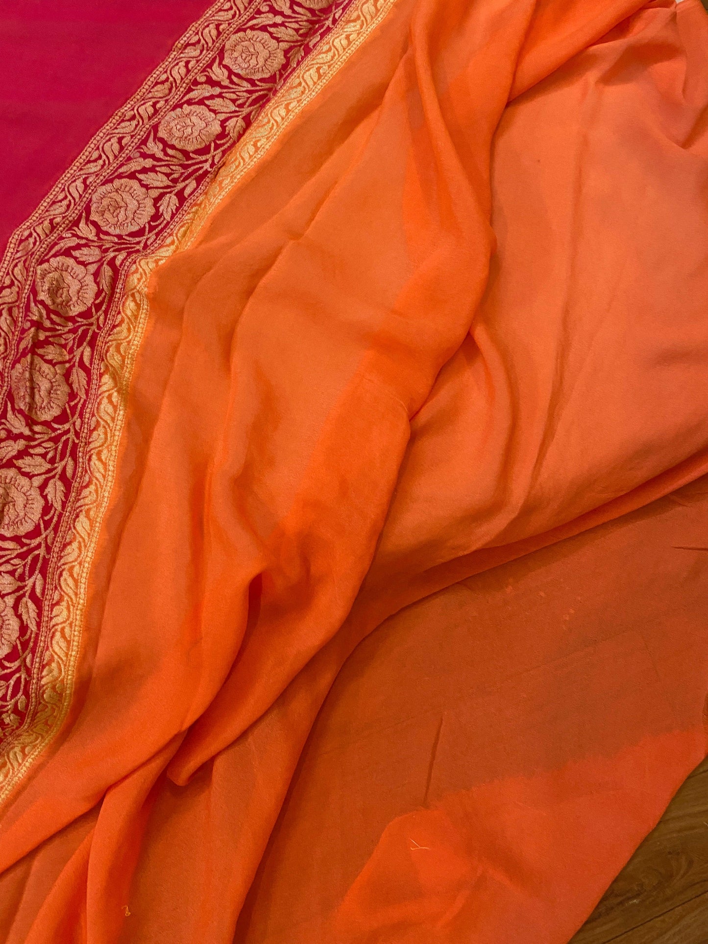 Orange Rangkaat Pure Khaddi Georgette Banarasi Sari by Shades Of Benares - banarasi - banarasi saree shop