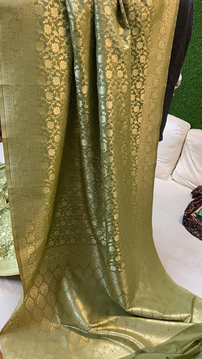 Pastel Green Handloom Katan Uppada Silk Banarasi Saree by Shades Of Benares - banarasi - banarasi saree shop