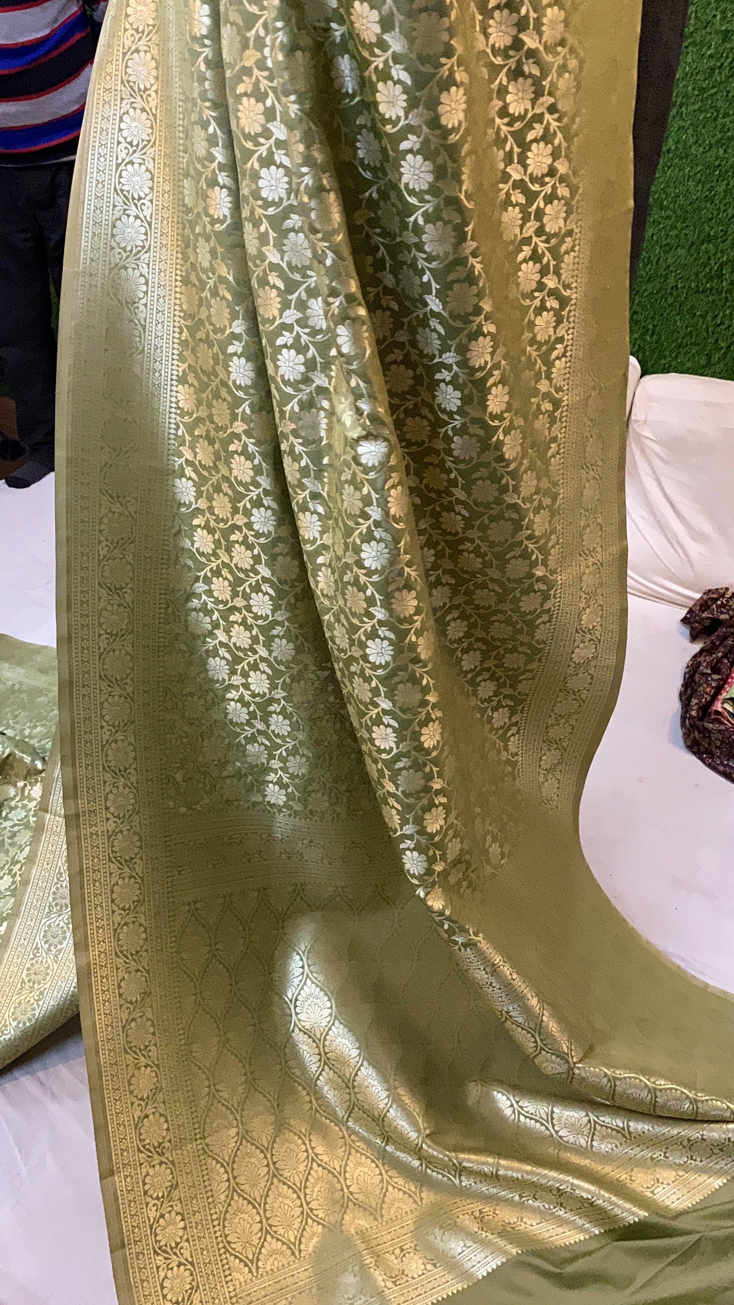 Pastel Green Handloom Katan Uppada Silk Banarasi Saree by Shades Of Benares - banarasi - banarasi saree shop