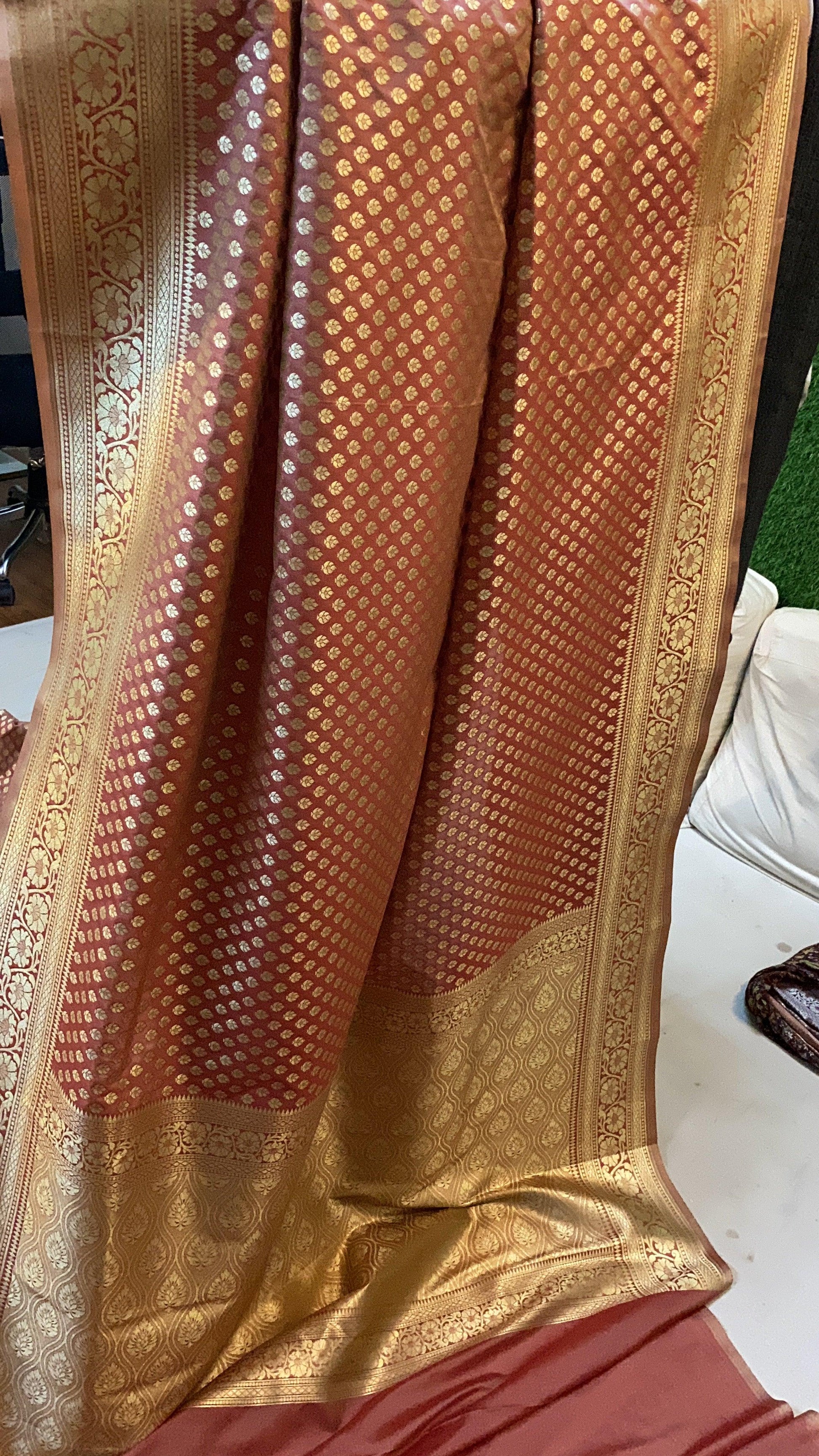 Peach Handloom Katan Uppada Silk Banarasi Saree by Shades Of Benares - banarasi - banarasi saree shop