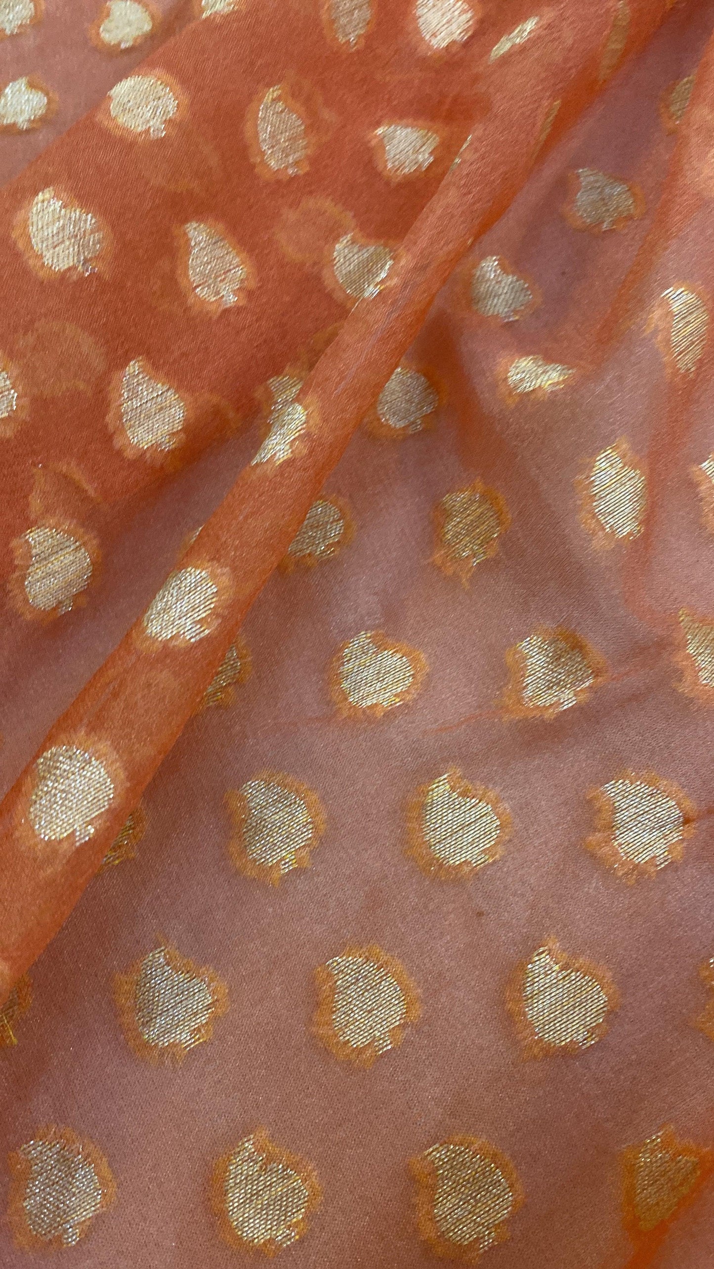 Peach Pure Khaddi Georgette Banarasi Sari by Shades Of Benares - banarasi - banarasi saree shop