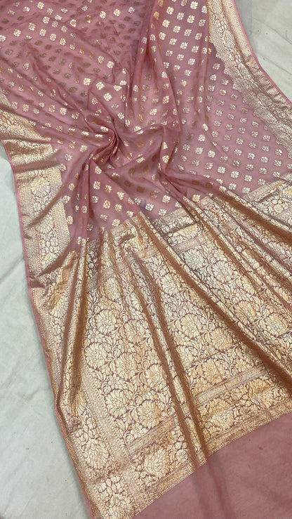 Pink Handloom Cotton Silk Banarasi Sari by Shades Of Benares - banarasi - banarasi saree shop