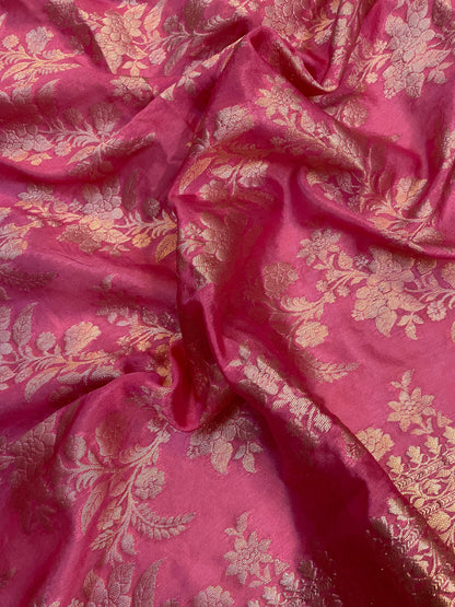 Pink Handloom Crepe Butter Silk Banarasi Sari by Shades Of Benares - banarasi - banarasi saree shop