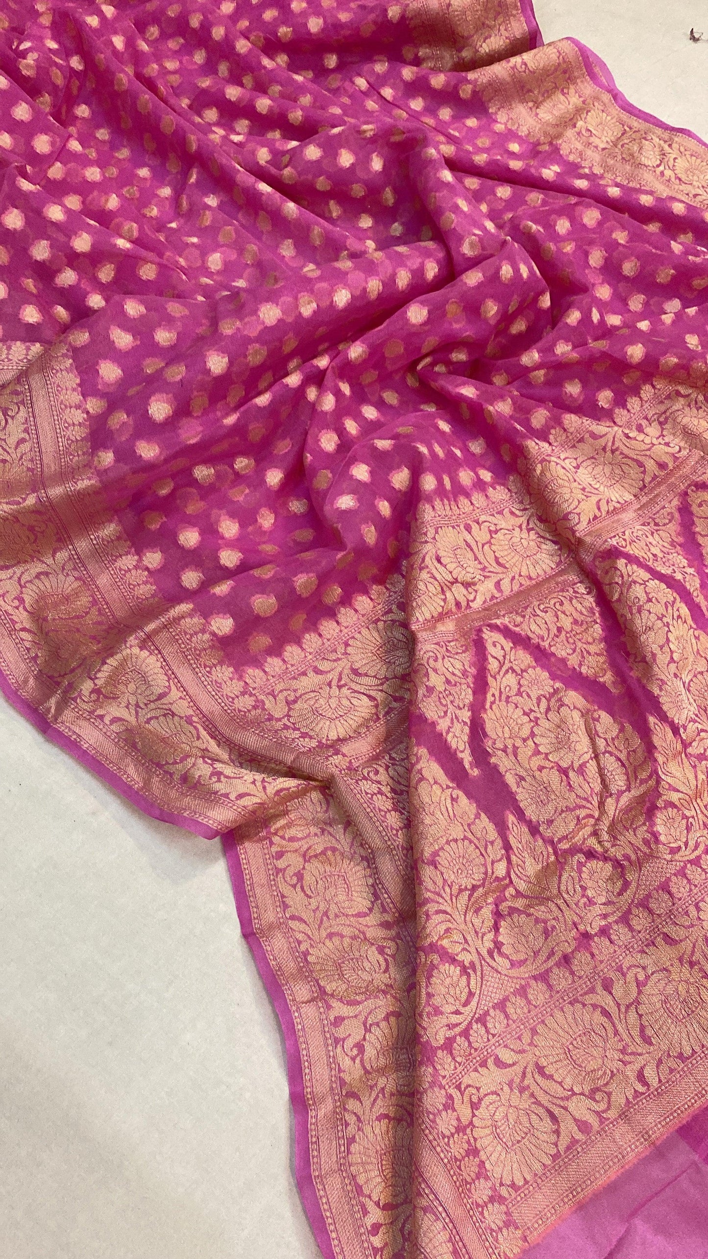 Pink Pure Khaddi Georgette Banarasi Sari by Shades Of Benares - banarasi - banarasi saree shop