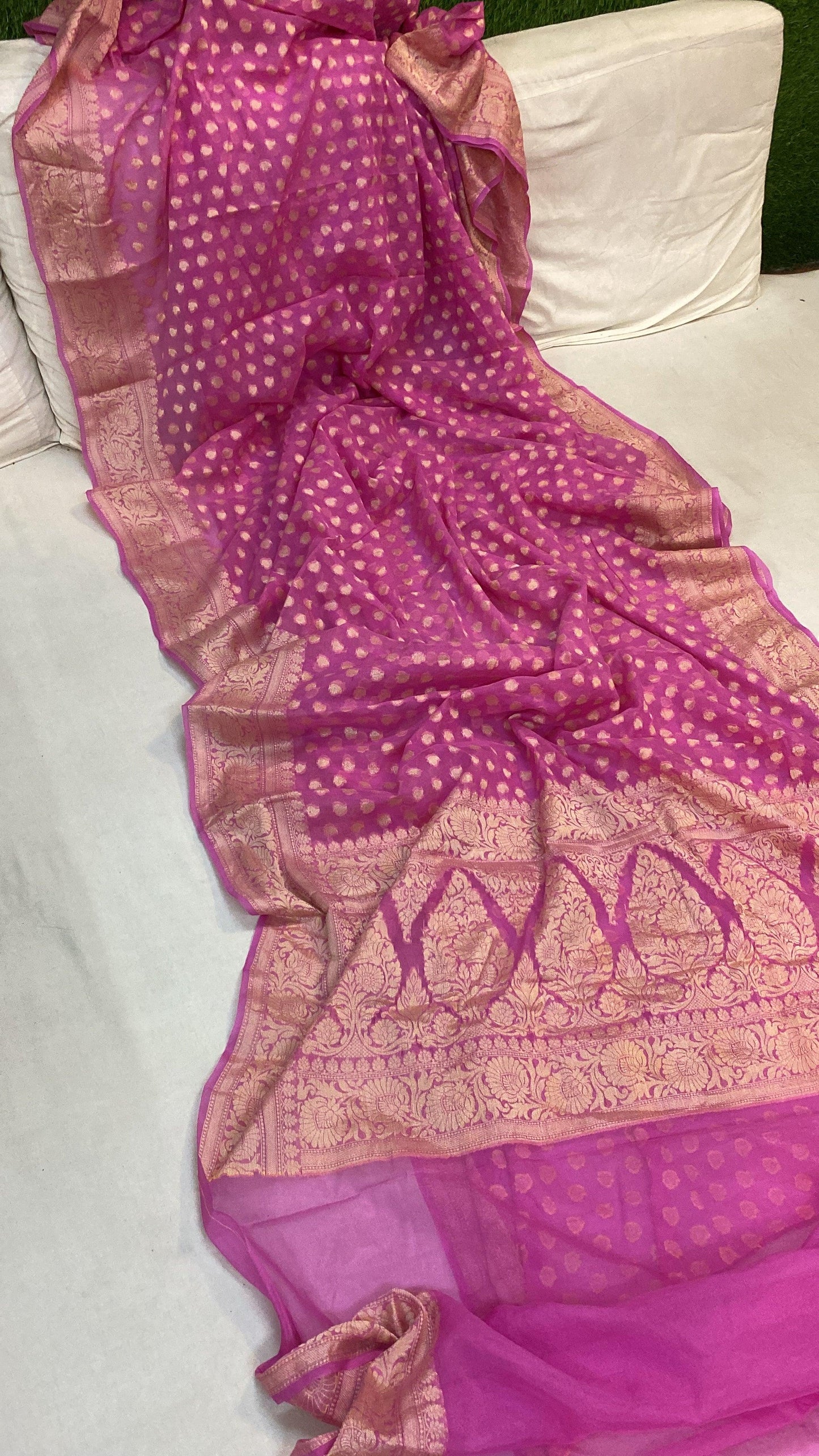 Pink Pure Khaddi Georgette Banarasi Sari by Shades Of Benares - banarasi - banarasi saree shop