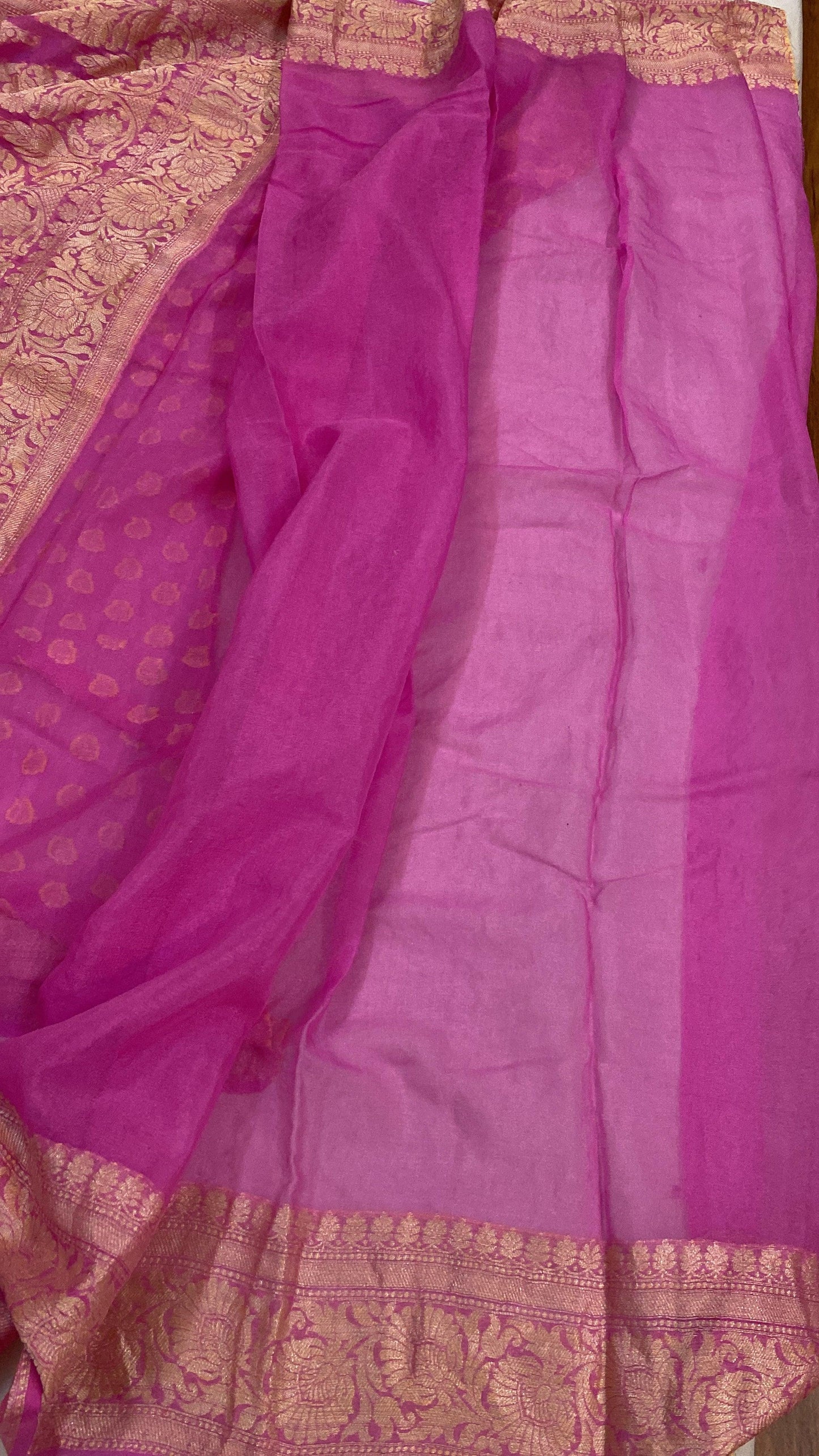 Pink Pure Khaddi Georgette Banarasi Sari by Shades Of Benares - banarasi - banarasi saree shop