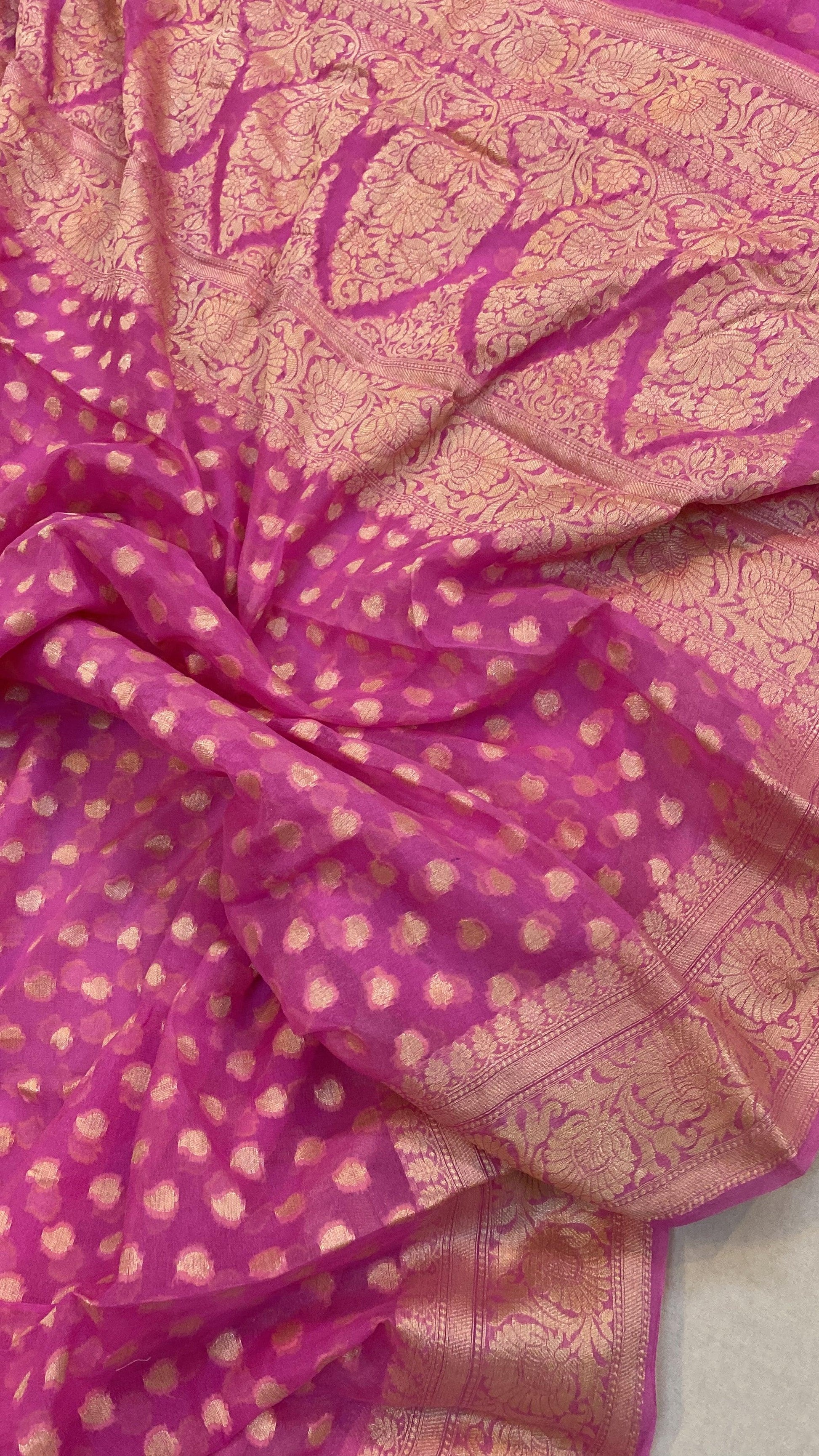 Pink Pure Khaddi Georgette Banarasi Sari by Shades Of Benares - banarasi - banarasi saree shop