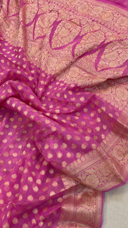 Pink Pure Khaddi Georgette Banarasi Sari by Shades Of Benares - banarasi - banarasi saree shop