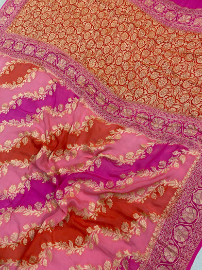 Pink Rangkaat Pure Khaddi Georgette Banarasi Sari by Shades Of Benares - banarasi - banarasi saree shop